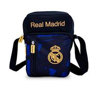 Hy-Pro Borsa laterale del Real Madrid CF con licenza ufficiale, leggera, merchandising del Real Madrid, stemma e colori del Real Madrid, per bambini e adulti, ottima idea regalo per calcio, nero/blu