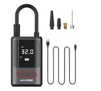 Hy-Pro Pompa ad aria elettrica senza fili, pompa portatile per gonfiare pneumatici di palloni, moto, biciclette e auto, 4 ugelli, display LCD digitale, pressione preimpostata regolabile con