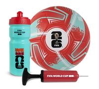 Hy-PRO Set Regalo con Licenza Ufficiale FIFA World Cup 2026, Palla Misura 5 con Pompa da Calcio e Bottiglia da 500 ml, Regalo per Ragazzi e Ragazze, Design Rosso e Ciano della Coppa del Mondo FIFA