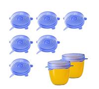 Hyakoz 6 Pezzi Blu Coperchi in Silicone Estensibile Durevole ed Coperchio Silicone Riutilizzabili Coperchi Silicone, per Barattoli, Lattine di Cibo, Tazze