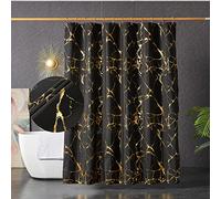 HYAWGE Tende da doccia in marmo nero e oro per bagno, tenda da doccia glitterata con ganci, stampa unica in lamina dorata, impermeabile, lavabile, tenda da doccia in tessuto, standard 182 x 183 cm