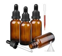 Hyber&Cara 50ml Flaconi bottiglie contagocce in vetro ambrato con pipette contagocce per aromaterapia oli essenziali, con imbuti + pipette, 4 pezzi
