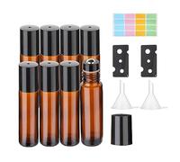 Hyber&Cara 8Pcs 10ml Roll On Vuoto per Oli Essenziali Ambra Bottiglie Vuote in Vetro, Bottiglie Flaconcini Vuoti Per Oli Essenziali, Profumi, Liquidi(incluso 2 apribottiglie, adesivo e 2 imbuto)