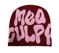 HYBEW Y2K Beanies MEA Culpa Dupes Cappello in Maglia Stampa Lettera Slouchy Skullies Skull Cap MEA Culpa Beanies Dupes, vino rosso polvere, Taglia unica