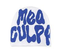 HYBEW Y2K Beanies MEA Culpa Dupes Cappello in Maglia Stampa Lettera Slouchy Skullies Skull Cap MEA Culpa Beanies Dupes, Bianco blu, Taglia unica
