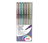 Hybrid Metallico Penna Gel Pentel Marker-Red Blu Verde Viola Oro Argento- 6 Pack