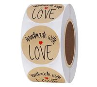 Hybsk (TM) 3,8 cm inch Round Natural Kraft realizzato a mano con amore Adesivi con font nero totale 500 etichette adesive per rotolo 1 Roll