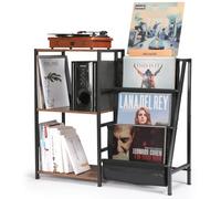 HYCFYJR Giradischi Porta Vinili, Mobile Giradischi con Porta Vinili 3 livelli, Porta Vinili da Mobile con Now Playing Vinyl Stand, Mobile Giradischi per Soggiorno, Marrone Rustico