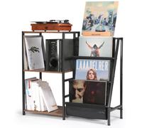 HYCFYJR Porta Vinili, Mobile Giradischi con Porta Vinili 3 livelli e Now Playing Vinyl Stand, Mobile Dischi Vinile per Soggiorno, Marrone Rustico