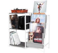 HYCFYJR Porta Vinili, Mobile Giradischi con Porta Vinili 3 livelli e Now Playing Vinyl Stand, Mobile Dischi Vinile per Soggiorno, Grigio e Bianco