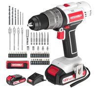 HYCHIKA Avvitatore a Batteria 18V, Trapano Avvitatore Batteria da 2,0 Ah, Trapano a Percussione Max 45 Nm, 2 Velocità, Coppia 21+3, Trapano a Batteria con 55 Accessori, con Luce da Lavoro a LED