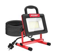 HYCHIKA Faretto LED da Cantiere 100W, Faro LED Portatile 12000LM 6500K 2 Luminosità Regolabile, IP65 Impermeabile Cavo 2M, Rotazione 360°con Staffa Pieghevole, Faretto Lavoro per Esterno, Interno