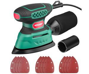 HYCHIKA Levigatrice per Legno 140W, levigatrice 13000 OPM con efficiente raccolta della polvere, con carta vetrata 12PCS, ideale per levigare il legno e rimuovere ruggine e vernice