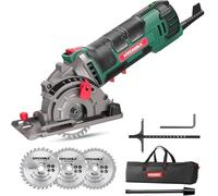 Hychika, mini sega circolare compatta, sega circolare con 3 lame per sega, motore in rame puro 4A, righello per scala, 4500 giri/min, ideale per legno, metallo morbido, piastrelle e plastica