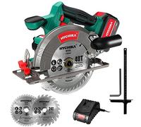 HYCHIKA Sega circolare a batteria, 18V con 2 lame da 165 mm, profondità di taglio massima 53 mm (90°)/36 mm (45°)