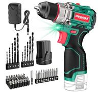 HYCHIKA Set di avvitatore e trapano a batteria 16,8V, motore senza spazzole, 45Nm max, 23+1 coppie di coppia, 53 pezzi, 2 velocità, luce LED, batteria da 1500mAh, cacciavite elettrico senza fili
