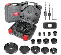 HYCHIKA - Set di sega a tazza con 13 lame per sega a tazza, 2 mandrini, 2 punte per trapano, 1 piastra di installazione, 1 chiave esagonale, dimensione massima 6" e dimensione minima 3/4"