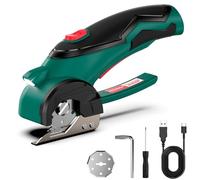 HYCHIKA Taglierina Elettrico Rotante 4V, Forbici Elettriche per Tessuti Wireless 300 giri/min, Taglierino Elettrico con 2 lame e un LED, Adatto per tessuti, Cucito, Pelle, Tappeti, Cartone e plastica