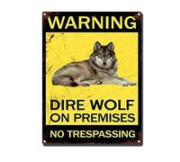 HYCLAM Targa in metallo con scritta in lingua inglese "Warning Dire Wolf On Premises S Restoring Ancient Ways Wine Cellar The hotelThe Wall Decorare Paint", 30,5 x 40,6 cm