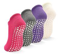 HYCLES Calzini da yoga da donna, per sneaker, 4 paia di calzini antiscivolo, per trampolino, casa, fitness, ospedale, 35-42, 06# grigio + viola + rosa + bianco, 35-38