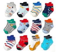 HYCLES Calzini per bambino con impugnature - Calzini antiscivolo per bambini da 0 a 7 anni, 1. Griglia e tigre (12 paia), 1-3 Years