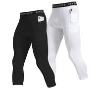HYCOPROT 2 Pezzi 3/4 Pantaloni a Compressione da Uomo Pantaloni da Corsa ad Asciugatura Rapida Calzamaglia Sportivi Leggings Base Layer Traspiranti Pantaloni Stretti (Nero/Bianco, M)