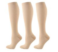 HYCOPROT 3 Paia di Calze a Compressione per Uomini e Donne, Calze Elastiche a Compressione Graduata 15-20 mmhg Calze Compressione per Fitness, Volo, Sport, Corsa, Ciclismo, Viaggio (Beige, S-M)