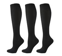 HYCOPROT 3 Paia di Calze a Compressione per Uomini e Donne, Calze Elastiche a Compressione Graduata 15-20 mmhg Calze Compressione per Fitness, Volo, Sport, Corsa, Ciclismo, Viaggio (Nero, 2XL)