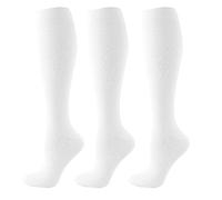 HYCOPROT 3 Paia di Calze a Compressione per Uomini e Donne, Calze Elastiche a Compressione Graduata 15-20 mmhg Calze Compressione per Fitness, Volo, Sport, Corsa, Ciclismo, Viaggio (Bianco, M-L)