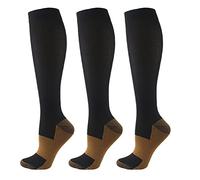 HYCOPROT 3 Paia di Calze a Compressione per Uomini e Donne, Calze Elastiche a Compressione Graduata 15-20 mmhg Calze Compressione per Fitness, Volo, Sport, Corsa, Ciclismo, Viaggio (Nero-giallo, S-M)
