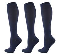 HYCOPROT 3 Paia di Calze a Compressione per Uomini e Donne, Calze Elastiche a Compressione Graduata 15-20 mmhg Calze Compressione per Fitness, Volo, Sport, Corsa, Ciclismo, Viaggio (Blu, L-XL)