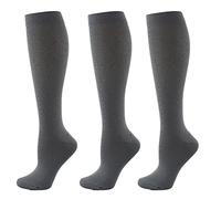 HYCOPROT 3 Paia di Calze a Compressione per Uomini e Donne, Calze Elastiche a Compressione Graduata 15-20 mmhg Calze Compressione per Fitness, Volo, Sport, Corsa, Ciclismo, Viaggio (Grigio, S-M)