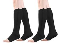 HYCOPROT Calze Compressione Graduata per Donne e Uomo 2 Paia con Cerniera 15-20 mmHg Punta Aperta Anti-Trombo Vene Varicose Corsa Infermieri e Gravidanza