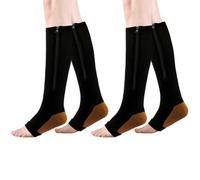 HYCOPROT Calze Compressione Graduata per Donne e Uomo 2 Paia con Cerniera 15-20 mmHg Punta Aperta Anti-Trombo Vene Varicose Corsa Infermieri e Gravidanza