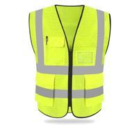 HYCOPROT Gilet di Sicurezza Antinfortunistici Alta Visibilità Giacca da lavoro riflettente ad alta visibilità manageriale Gilet Zip Brace Security Costruzione (Giallo Rete, 4XL)