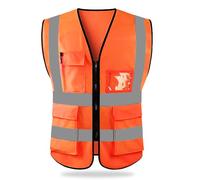 HYCOPROT Gilet di Sicurezza Antinfortunistici Alta Visibilità Giacca da lavoro riflettente ad alta visibilità manageriale Gilet Zip Brace Security Costruzione (Arancione Maglia, S)