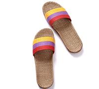 HYCYYFC Pantofole da donna comode scarpe da casa per interni/esterni, comode pantofole da donna con punta aperta, suola rigida da donna in canapa e lino con supporto per arco (colore: rosso, taglia