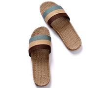 HYCYYFC Pantofole da donna comode scarpe da casa per interni/esterni, comode pantofole da donna con punta aperta, suola rigida da donna in canapa e lino con supporto per arco (colore: marrone, taglia