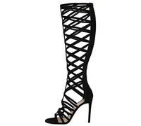 HYDgfiuf Donna 13CM Stiletto Sexy Cut-out Tacchi Alti, Sandali Gladiatore Stivali con Cerniera Sexy Stripper Dancing Party Abito da Sposa Scarpe,Nero,36