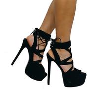 HYDgfiuf Sandali con Plateau e Tacchi a Spillo Neri Aperti da Donna Sandali con Plateau Sexy Stripper Show Nightclub Pole Scarpe da Ballo Abito da Sera Scarpe da Sposa per Le Vacanze,Nero,41