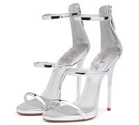 HYDgfiuf Tacchi Alti a Spillo da Donna Unisex da 13 cm, Sandali a Punta Aperta con Cinturino alla Caviglia Sexy spogliarellista Club Pole Dancing Scarpe da Sposa,Argento,34