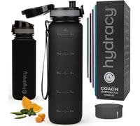 Hydracy Borraccia d'acqua 1L senza BPA, bottiglia con marcatore di tempo, infusore e chiusura sicura, custodia in neoprene, impermeabile, anti-perdita, riutilizzabile, leggera, ideale per sport,
