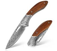 HYDRALITH Coltello Tascabile in Acciaio Damasco VG10 a 67 Strati, Coltello Pieghevole EDC con Manico in Legno per Camping e Escursioni