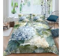Hydrangea bloomsSet Di Copripiumino ultra microfibra 3 pezzi motivo 3D con cerniera watercolor floral art copripiumino con federe soffice ultra morbido for coppie King（220x240cm）