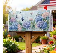 Hydrangea - Coperture magnetiche per cassette postali, motivo floreale, con colibrì, farfalla, primavera, blu, per decorare la casa e il giardino, 53 x 64 cm