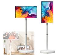 Hydravex Smart TV Portatile FHD da 21,5 Pollici, operativo Android 14, TV Mobile su Ruote con Touch Screen Girevole, Batteria Integrata da 6000 mAh, Rotazione Completa White-4+64G