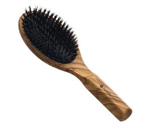 Hydréa London - Spazzola per capelli in legno di ulivo con setole di cinghiale e cuscino antistrappo, spazzola districante di lusso progettata per donne e uomini per una lucentezza liscia ed elegante