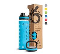 hydro2go Bottiglia in Vetro Con Custodia in Silicone - Lavabile in Lavastoviglie, 2 Coperchi Intercambiabili, 100% a Prova di Perdite e Senza BPA - Per Ufficio e Outdoor (Coral Blue 2.0) - 550 ml