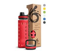 hydro2go Bottiglia in Vetro con Custodia in Silicone - Lavabile in Lavastoviglie, 2 Coperchi Intercambiabili, 100% a Prova di Perdite e Senza BPA - per Ufficio e Outdoor (Urban Red 2.0) - 550 ml