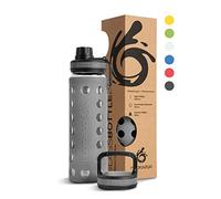 hydro2go borraccia vetro con copertura in silicone 550 ml - lavabile in lavastoviglie | 2 coperchi intercambiabili | 100% a tenuta stagna